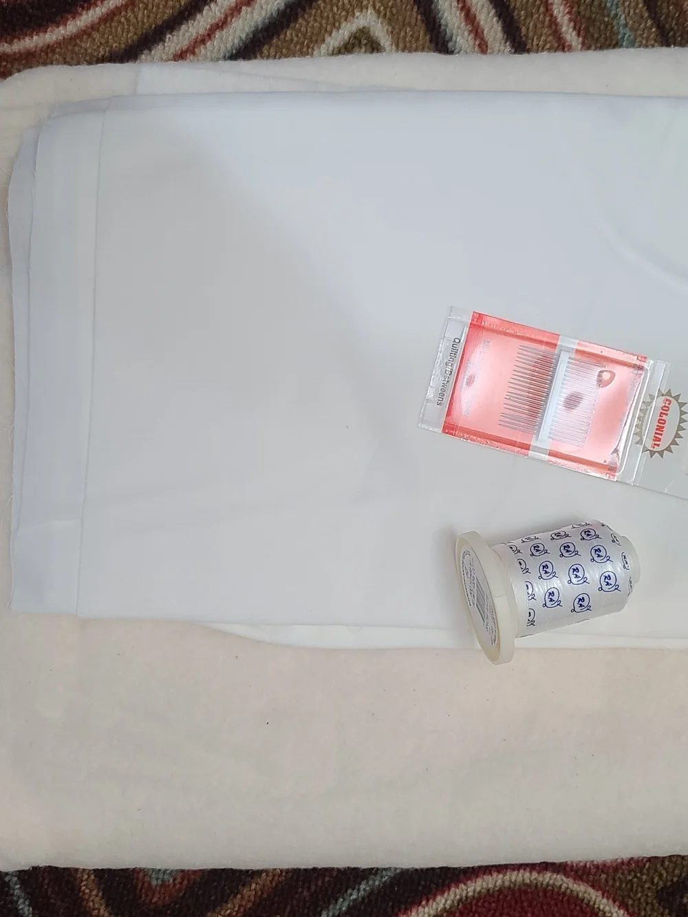 Quilting  Finishing kit with Cream Batting, White Backing Fabric, Thread Needles